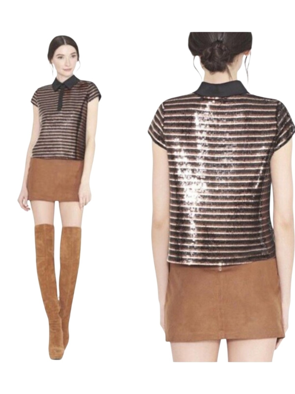 Alice + Olivia Tamlyn Rugby Striped Sequin Top